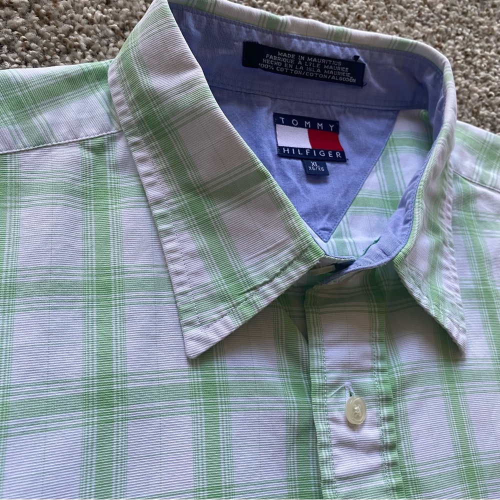 Tommy Hilfiger Green Plaid Short Sleeve XL Button Up Men's Shirt